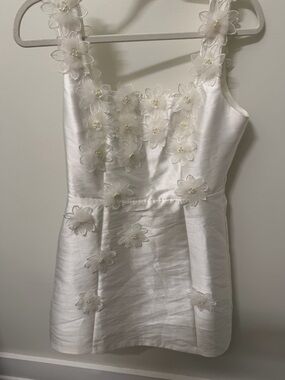 Elliat White Floral Appliqué Satin Dress
